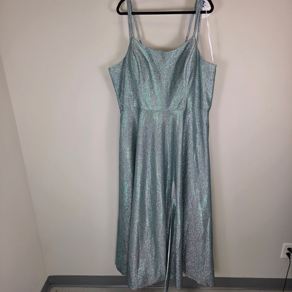 Sydneys Closet Plus Size 24 Teal Iridescent Metallic Shimmer Formal Gown Maxi